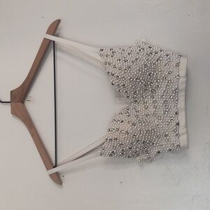 Windsor White Embellished Pearl And Rhinestones Corset Bustier Bra Top Sz Lg